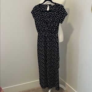 Pull&Bear Black Maxi wide leg jumpsuit with White Polka Dots